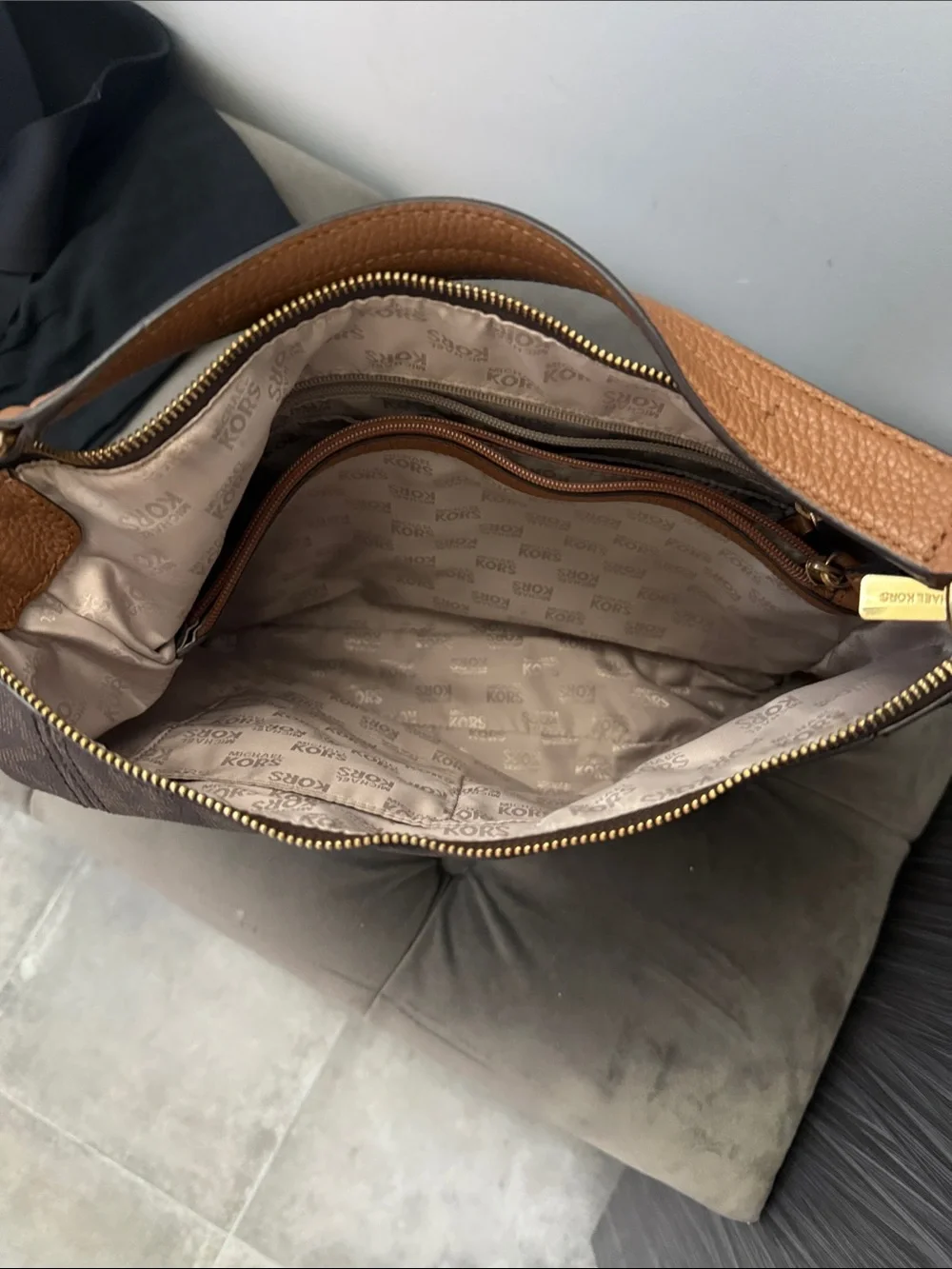 Michael Kors Brown Logo Shoulder Bag with Tan Strap